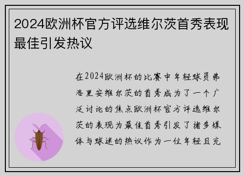 2024欧洲杯官方评选维尔茨首秀表现最佳引发热议